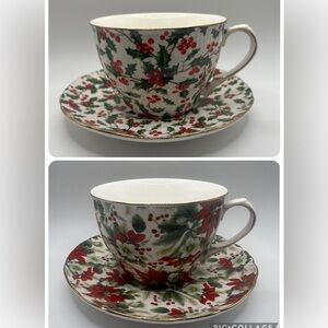 Gracie Fine Bone China Festive Floral Tea Cup and Saucer Set
